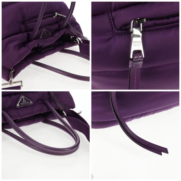 PRADA Hand Bag Nylon 2way Purple Gold Auth 138073M - Picture 16 of 16